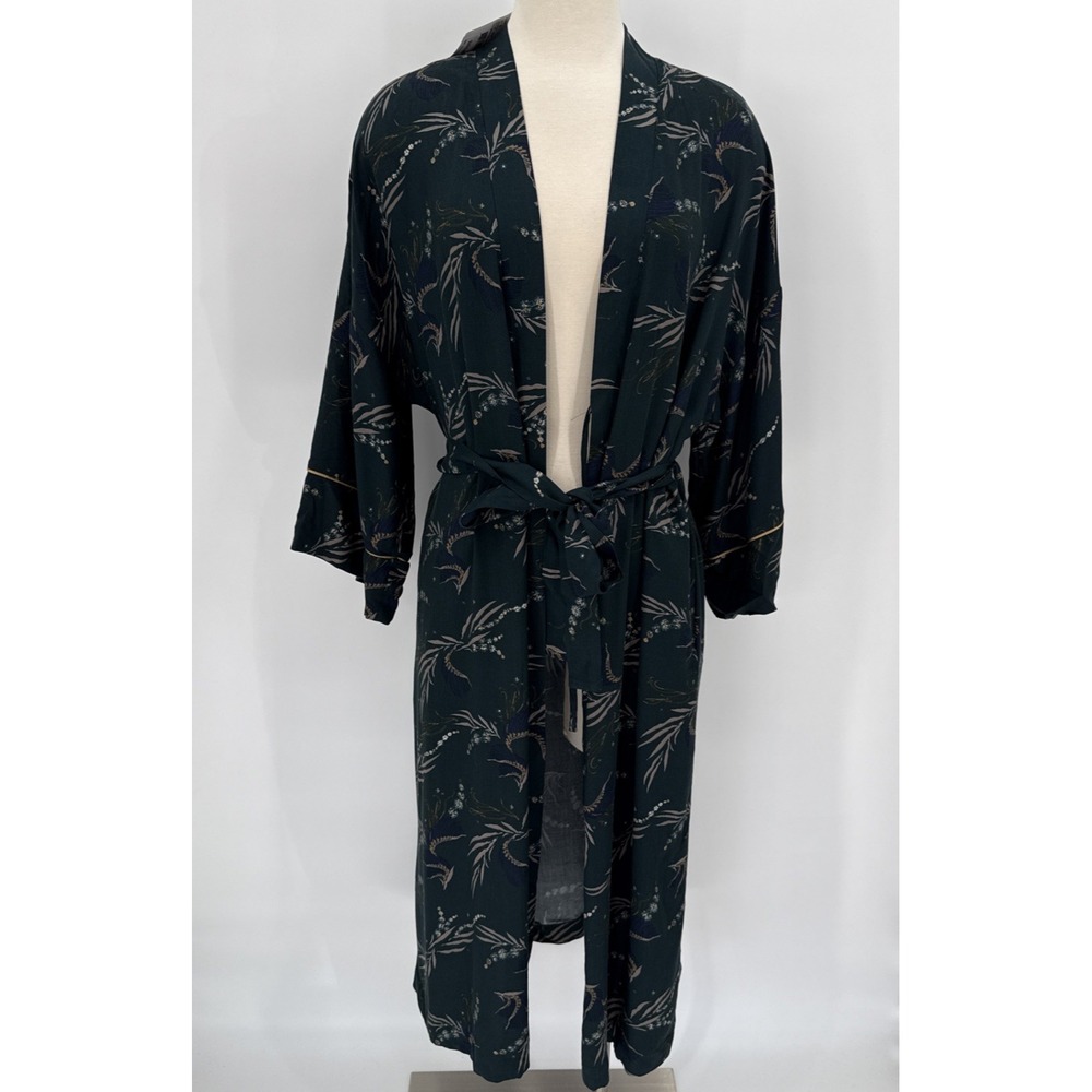 Hanro Womens Green Kelp Garden Print Long Robe Size Small Designer Luxury NWT - Picture 1 of 11